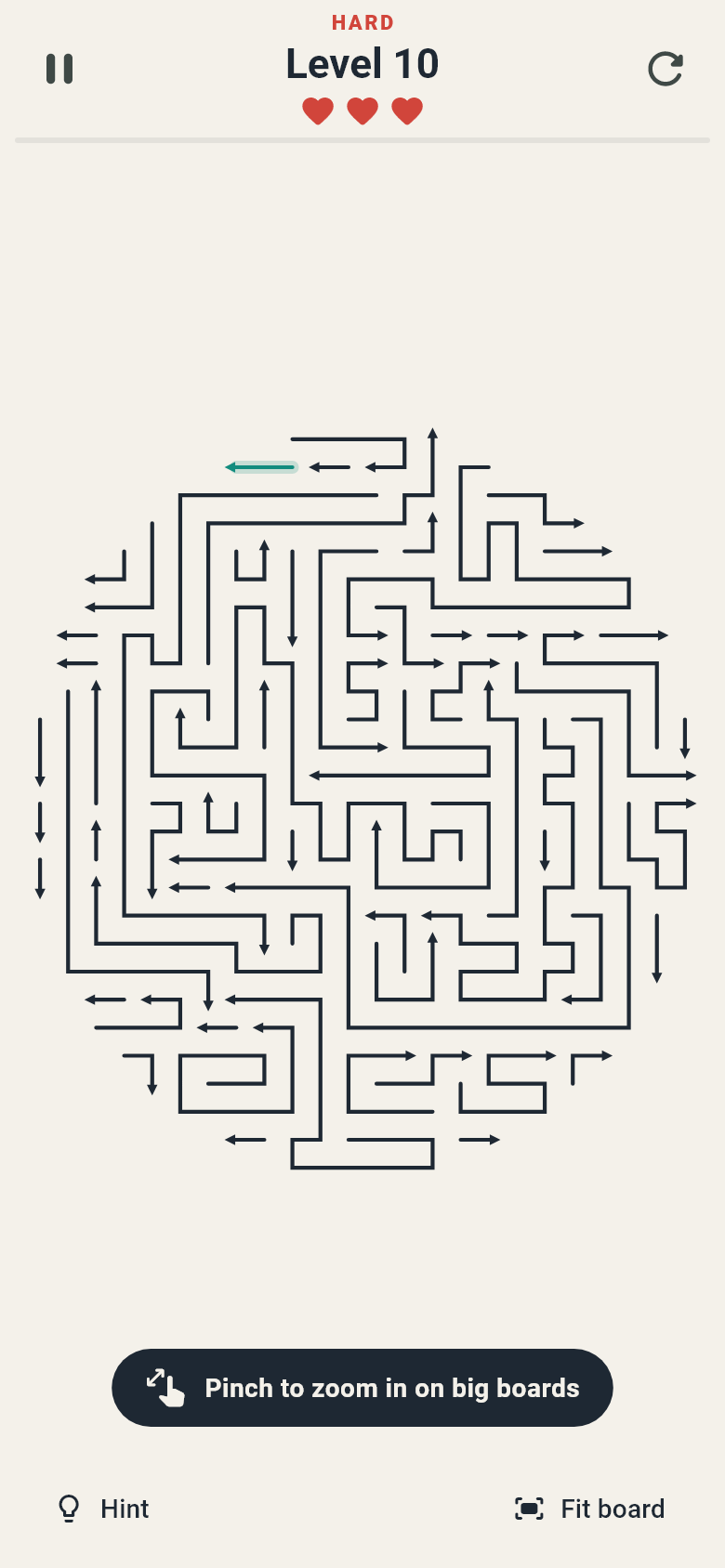 A hint highlighting an arrow that can leave